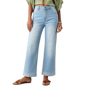 BISUAL Stretchy Wide Leg Jeans for Women Rhinestone Cropped Denim Pants